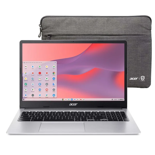 Acer Chromebook 315 (2023), 15.6 FHD, Intel Celeron N4500, 4GB RAM, 64GB eMMC, Pure Silver, Protective Sleeve Included, CB315-4H-C7A1