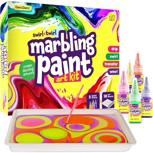 Marbling Paint Art Kit for Kids - Arts & Crafts Gifts for Girls & Boys Ages 6-12 Years Old - Craft Kits Set - Paint Gift Ideas Activities Toys Age 6 7 8 9 10 Year Olds - Marble Painting Kits