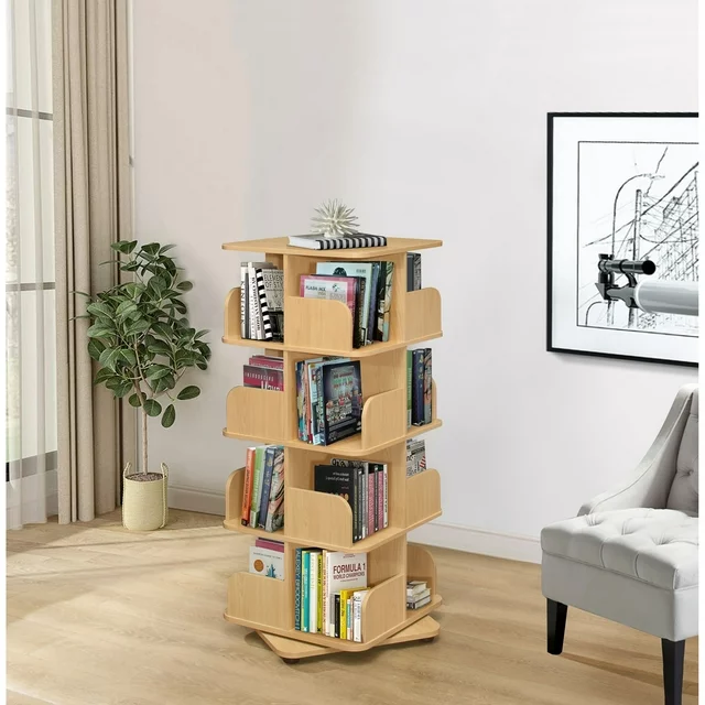 K&B Revolving Tall Bookcase Natural Natural Finish