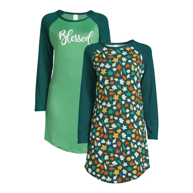 Lissome Women’s Long Sleeve Sleep Shirt, 2-pack, Sizes S-4X