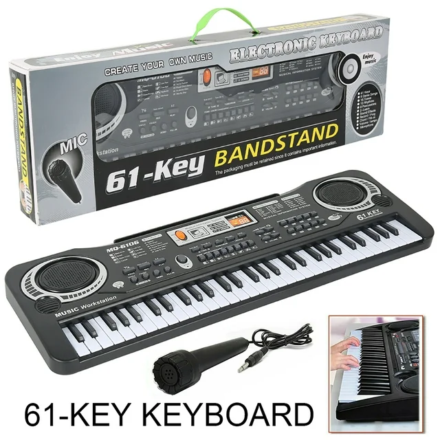 MTFun 61 Key Keyboard Piano, Digital Electronic Musical Keyboard, for Beginner Electric Piano Keyboard Set with USB cable, Microphone - Black