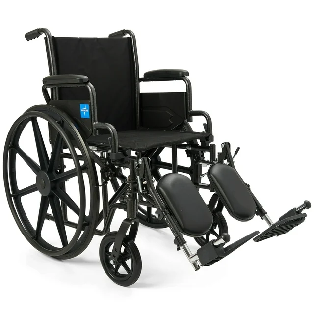 Medline Comfortable Folding Wheelchair with Swing-Back, Desk-Length Arms and Elevating Footrests, 20”W x 16”D Seat
