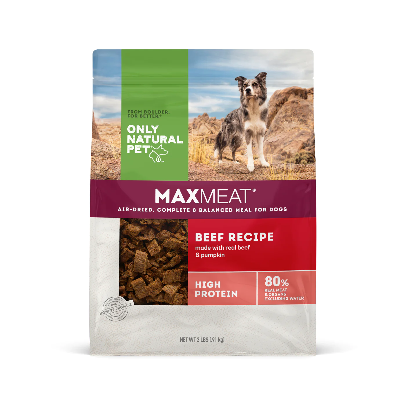 ONLY NATURAL PET MAXMEAT BEEF RECIPE AIR-DRIED COMPLETE & BALANCED DOG FOOD AND TOPPER - 2 LB