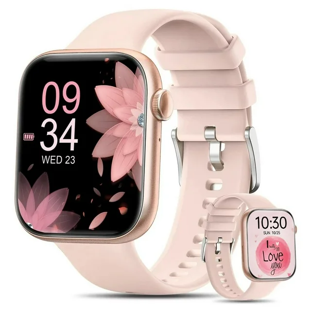 Women's Smart Watch, 1.83 Inch Wireless Smart Watch for Android iPhone, IP67 Waterproof Outdoor Fitness Tracker with AI Voice/Message Reminder (Pink)