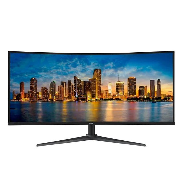 onn. 34 Curved Ultrawide WQHD (3440 x 1440p) 100Hz Bezel-Less Office Monitor with Cable, Black